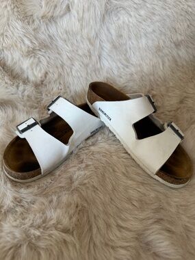 Birkenstock White Arizona Two-Strap Sandals- Kids